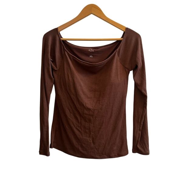 Klassy Network Bra Free Top XL Brown Ribbed Boat Neck Brami Tee Basic Layering - Picture 1 of 7